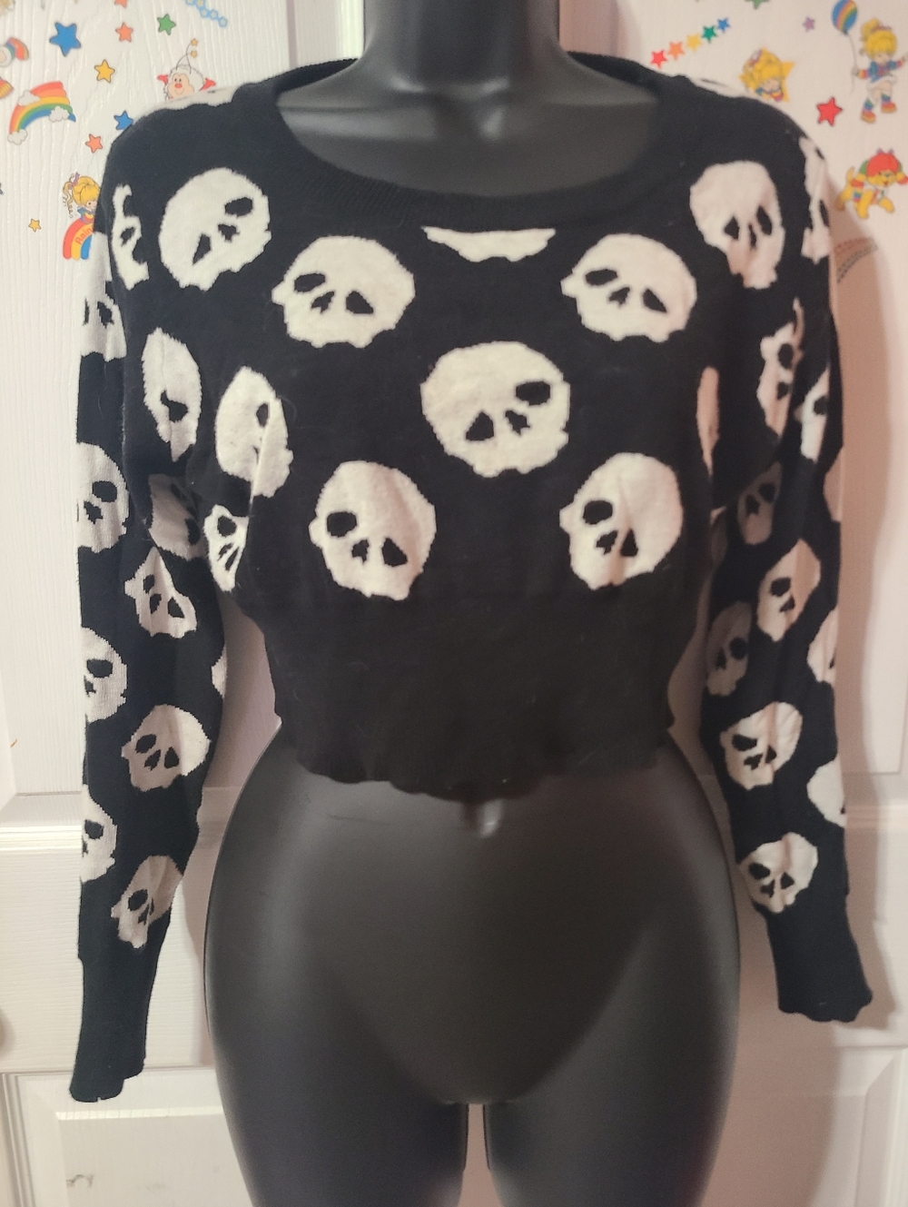 Vintage Jawbreaker Black Skull Pattern Women's Cropped Sweater